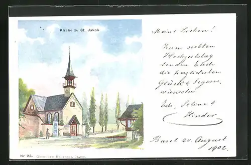 Künstler-AK Basel, Kirche zu St. Jakob
