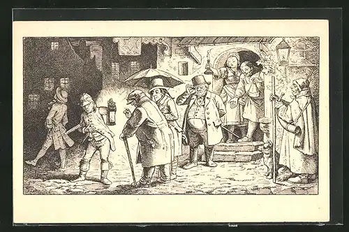 Künstler-AK Ludwig Richter: Herbst, Bürgerstunde am Abend