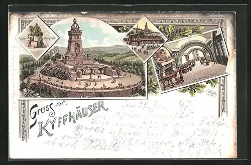 Lithographie Bad Frankenhausen, Kyffhäuser-Denkmal, Barbarossa-Saal
