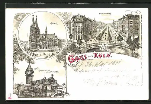 Lithographie Köln-Neustadt, Cafe Restaurant Ulrepforte, Hohenstaufenring