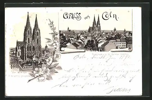 Lithographie Köln a. Rh., Der Dom vom St. Andreas gesehen