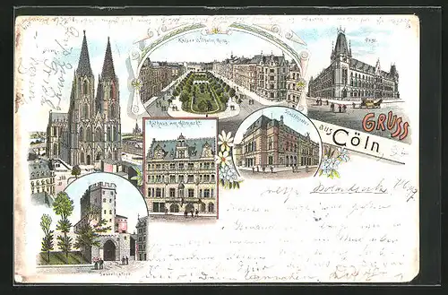 Lithographie Köln, Kaiser Wilhelm Ring, Severinsthor, Stadttheater