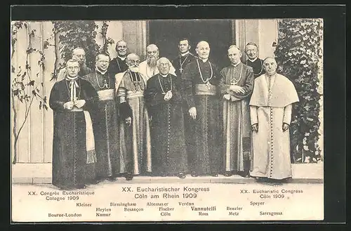 AK Köln, XX. Eucharistischer Kongress 1909, kirchl. Würdenträger
