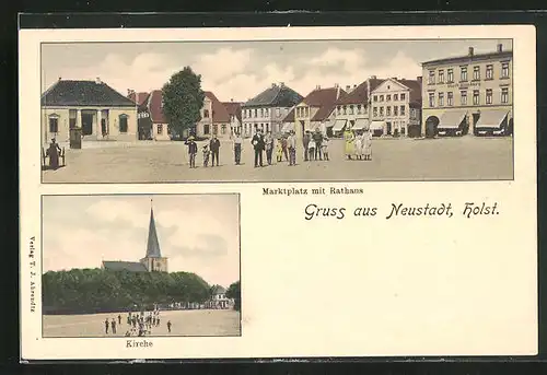 AK Neustadt /Holstein, Marktplatz mit Rathaus, Kirche