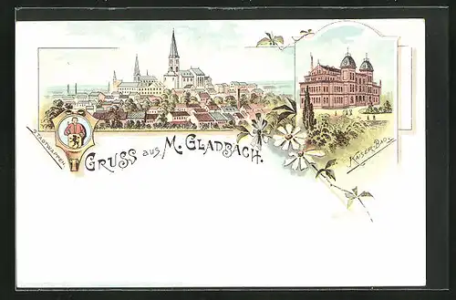 Lithographie Mönchengladbach, Kaiser-Bad, Totalansicht