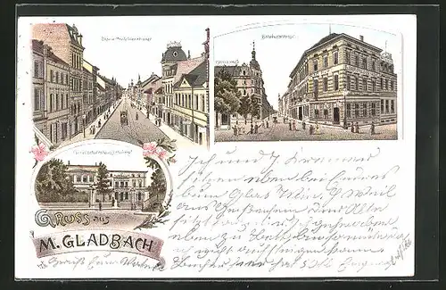 Lithographie Mönchengladbach, Untere Crefelderstrasse, Bahnhofstrasse