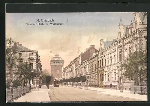 AK Mönchengladbach, Viersener Strasse mit Wasserturm, Strassenbahn