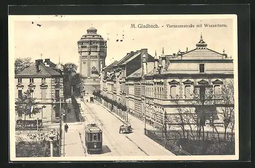 AK Mönchengladbach, Viersener Strasse mit Wasserturm, Strassenbahn