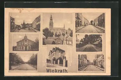 AK Wickrath, Ortsansicht mit Kirche und Strassenbahn