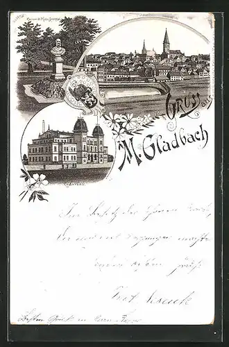 Lithographie Mönchengladbach, Kaiserbad, Kaiser-Wilhelm-Denkmal