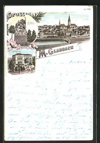 Lithographie Mönchengladbach, Restaurant Erholung, Krieger-Denkmal