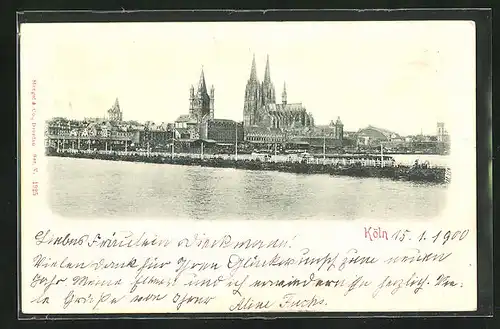 Relief-AK Köln, Uferpartie mit Kirche