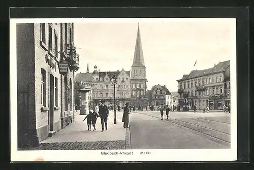 AK Gladbach-Rheydt, Markt mit Gasthof und Geschäften