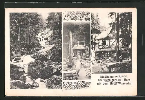 AK Wernigerode i. Harz, Die Steinerne Renne mit dem Hotel Wasserfall