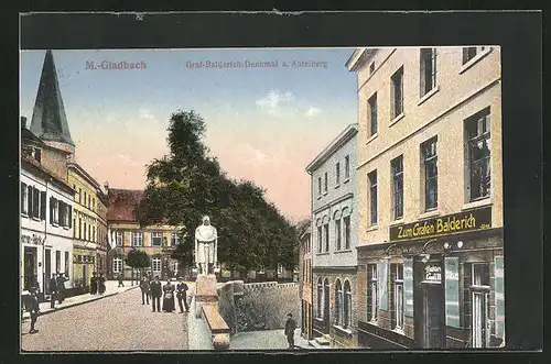 AK M.-Gladbach, Restaurant zum Grafen Balderich und Denkmal a. Abteiberg