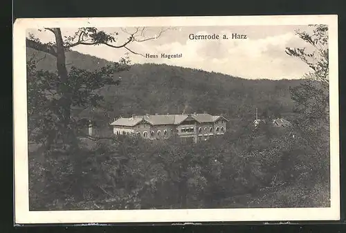 AK Gernrode a. H., Blick auf das Hotel Haus Hagenthal vor Waldlandschaft