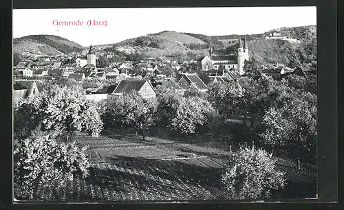 AK Gernrode a. H., Blick auf den Ort mit Feldern