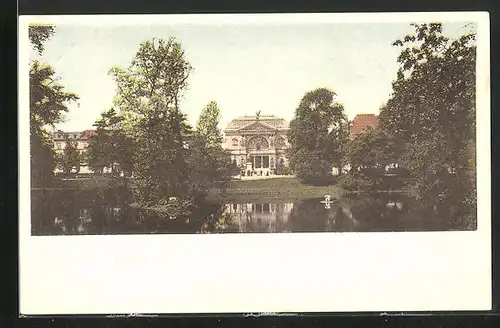 AK Düsseldorf, Blick über den Teich auf die Kunsthalle