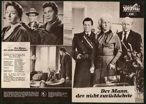 Filmprogramm PFP Nr. 2 /61, Der Mann, der nicht zurückkehrte, Jaroslav Mares, Karol Machata, Regie: Peter Solan