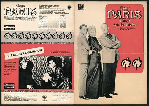 Filmprogramm Film für Sie Nr. 66 /69, Ganz Paris träumt von der Liebe, Frank Sinatra, Shirely MacLaine, Regie: W. Lang