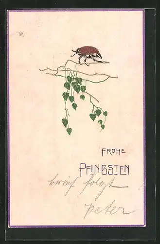 Präge-AK Maikäfer auf dünnem Zweig