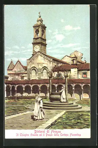 Lithographie Firenze, Il Chiostro Grande ed il Pozzo della Certosa Fiorentina