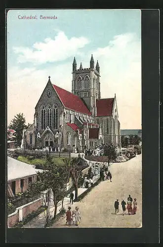 AK Bermuda, Kathedrale mit Passanten