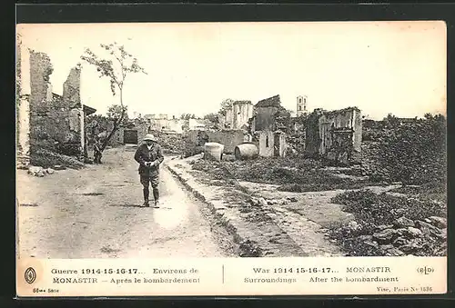 AK Monastir, After the bombardment, zerstörter Strassenzug