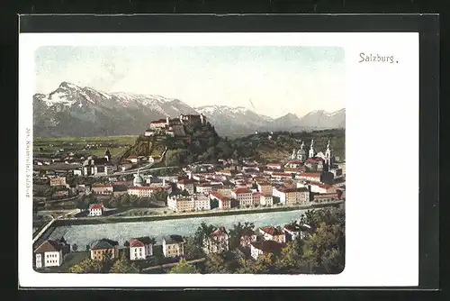 AK Salzburg, Blick auf die Stadt mit Burg