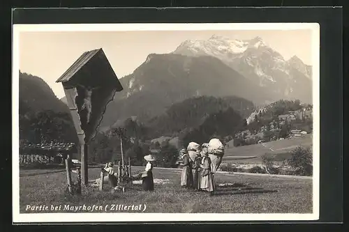 AK Mayrhofen, Partie am Wegekreuz