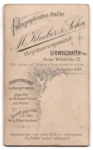 Fotografie M. Klaiber & Sohn, Ludwigshafen / Rhein, Kaiser Wilhelmstr. 22, Portrait Mädchen im schwarzen kleid