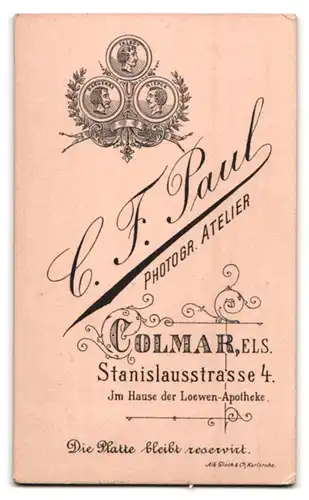 Fotografie C.F. Paul, Colmar / Elsass, Stanislausstr. 4, Portrait junge Dame trägt Bluse mit Rüschen