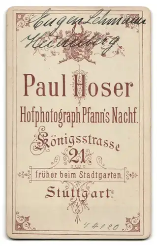 Fotografie Paul Hoser, Stuttgart, Königsstrasse 21, Portrait Eugen Lehmann im Anzug