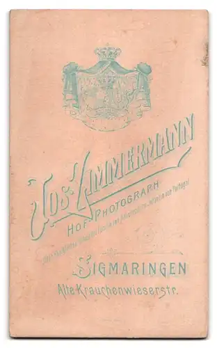 Fotografie Jos. Zimmermann, Sigmaringen, Alte Krauchenwieserstr., Portrait Mann im Anzug mit Moustache und Locken