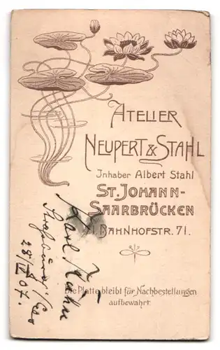 Fotografie Neupert & Stahl, St. Johann, Bahnhofstr. 71, Portrait Karl Kühn im Anzug mit Schnauzbart