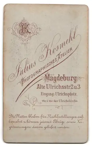 Fotografie Julius Kosmehl, Magdeburg, Alte Ulrichsstrasse 2 u. 3, Portrait bürgerliche Dame mit Kreuzkette und Buch