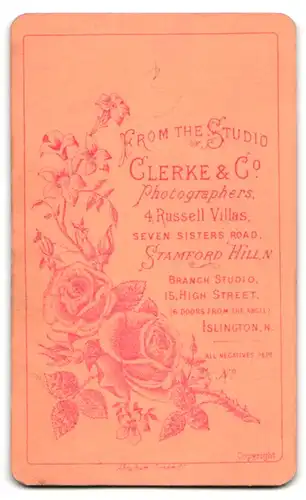 Fotografie Clerke & Co., Stamford Hill, 15 High Street, Portrait junge Dame in zeitgenössischer Kleidung