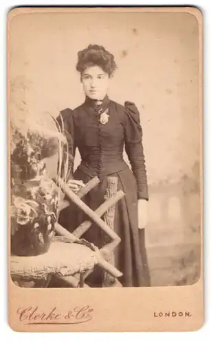 Fotografie Clerke & Co., London-Stamford Hill, 15, High Street, Portrait junge Dame in schwarzer Kleidung