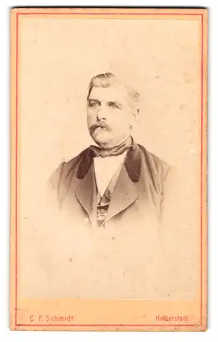 Fotografie C.F. Schmidt, Halberstadt, Schmiedestr. 37, Portrait betagter Herr mit Schnauzbart