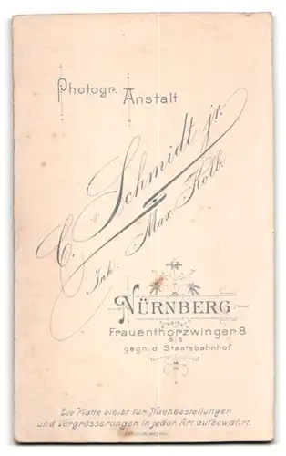 Fotografie C. Schmidt jr., Nürnberg, Frauenthorzwinger 8, Herr im Anzug mit Schnauzer