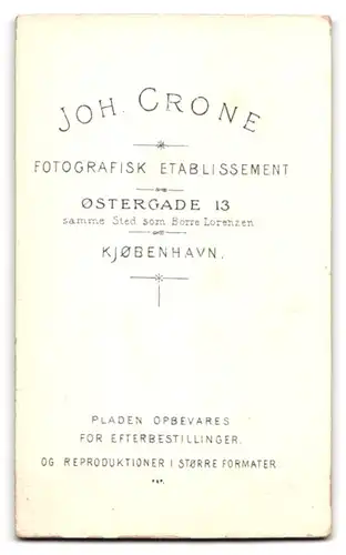 Fotografie Joh. Crone, Kjobenhavn, Östergade 13, Portrait rundlicher Herr im Anzug mit Walrossbart