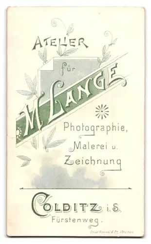 Fotografie M. Lange, Colditz i. S., Fürstenweg, Portrait Kleinkind im Kleid mit Rüschenkragen