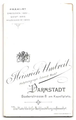 Fotografie Heinrich Umbreit, Darmstadt, Soderstr. 8, Portrait Herr im Anzug mit Fliege und Moustache