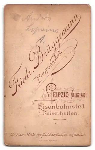 Fotografie Friedrich Brüggemann, Leipzig-Neustadt, Eisenbahnstr. 1, Portrait junger Herr im Anzug mit Einstecktuch