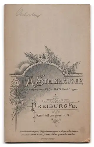 Fotografie A. Steinhäuser, Freiburg i. B., Karthäuserstr. 4, Mann im dunklen Anzug mit Oberlippenbart