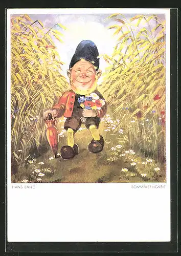 Künstler-AK sign. Hans Lang: Zwerg in Sommerseligkeit