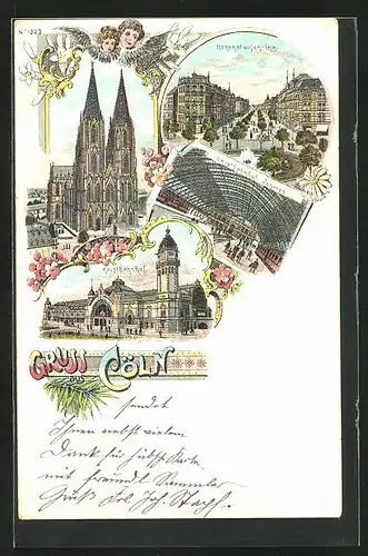 Lithographie Köln, Hohenstaufenring, Hauptbahnhof, Dom