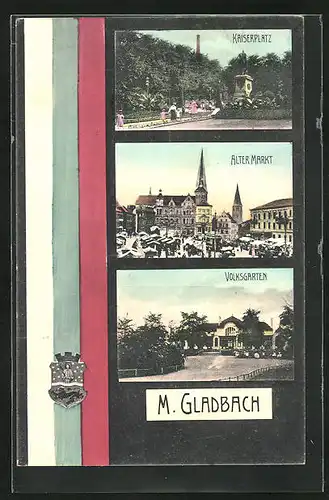 AK Mönchengladbach, Volksgarten, Alter Markt, Kaiserplatz