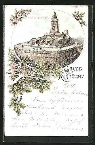 Lithographie Kyffhäuser, Darstellung des Kaiser-Wilhelm-Denkmals