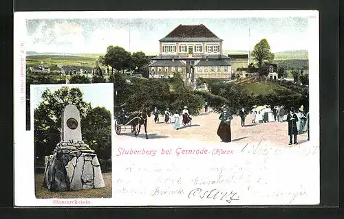 AK Gernrode /Harz, Hotel Stubenberg mit Pferdewagen, Bismarckstein